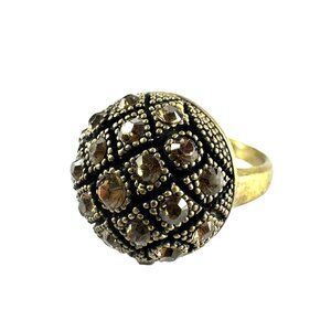 Vintage Brass Tone Rings Size 7.75 Amber Crystals Signed IS